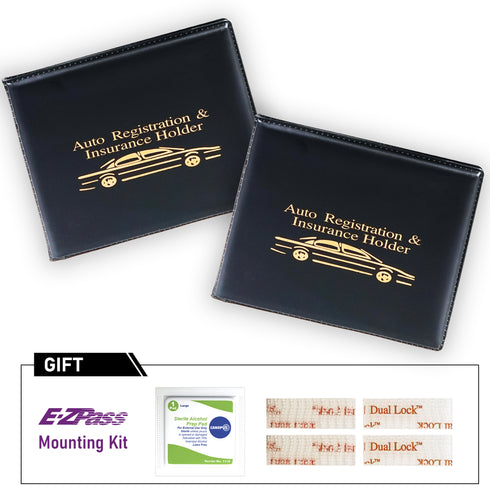 Registration and Insurance Card Holder - 2 Pack with EZ Pass Mounting Kit, Ez Pass Strips